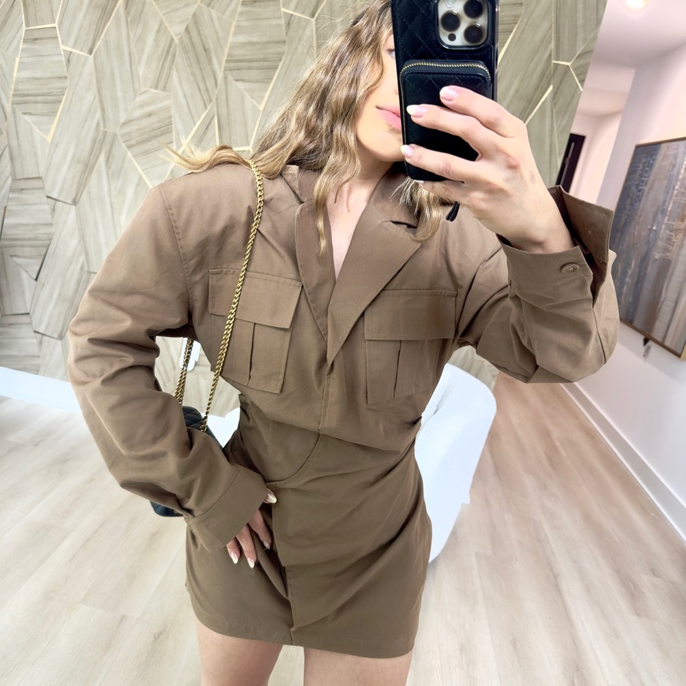Tan Mini Dress with Classic Design
